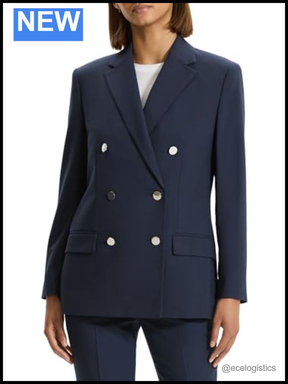 Wool Double Breasted Boxy Blazer, Button Closure, Fully Lined